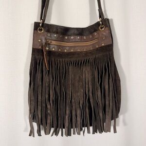 Mo & Co Brown Suede Fringe Boho Crossbody Bag